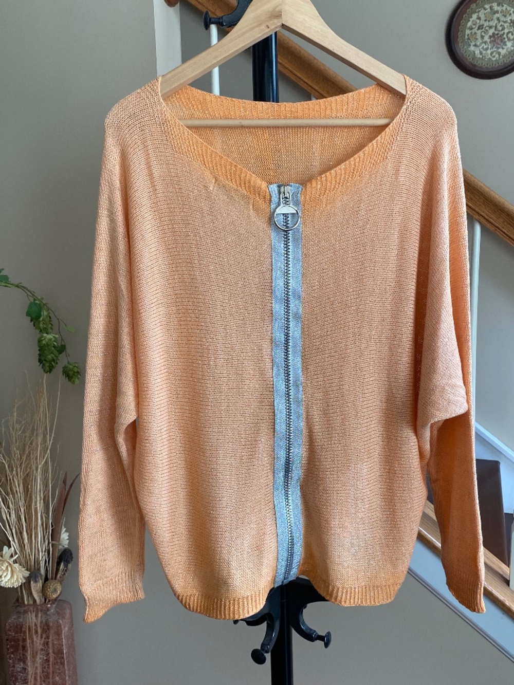 Gigi Moda Kyle Zip Front Cardigan in Shimmer Peach Color OS